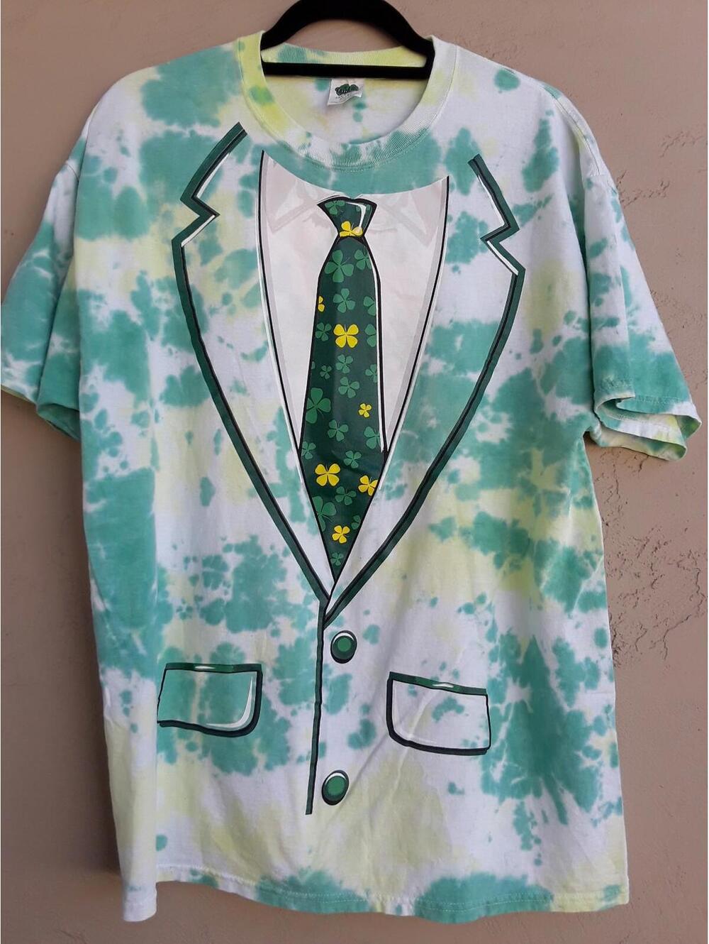Wearing Of The Green T-shirt Irish Pride Clover Tie Dye Print Ireland TEE L XL